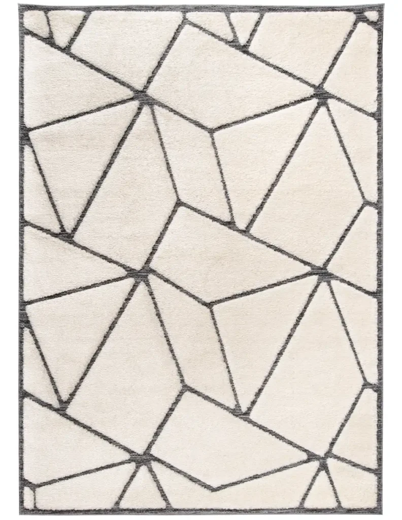 Tapete para sala moderno Athenea con diseño lineal blanco y negro