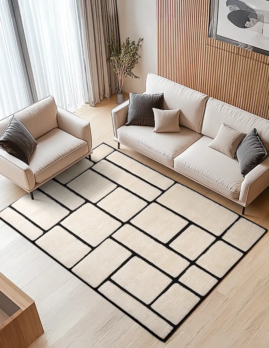 Tapete para sala moderno Athenea en estancia minimalista amplia