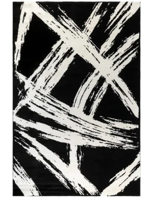 Tapete moderno blanco y negro con diseño de trazos abstractos