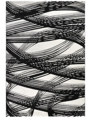 Tapetes para sala modernos Dekora con diseño de trazos negro y blanco