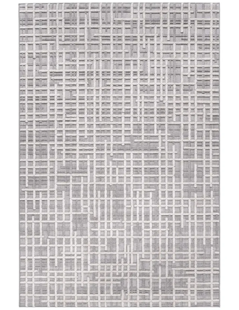 Tapete para sala moderno Sahena con diseño abstracto plata y beige
