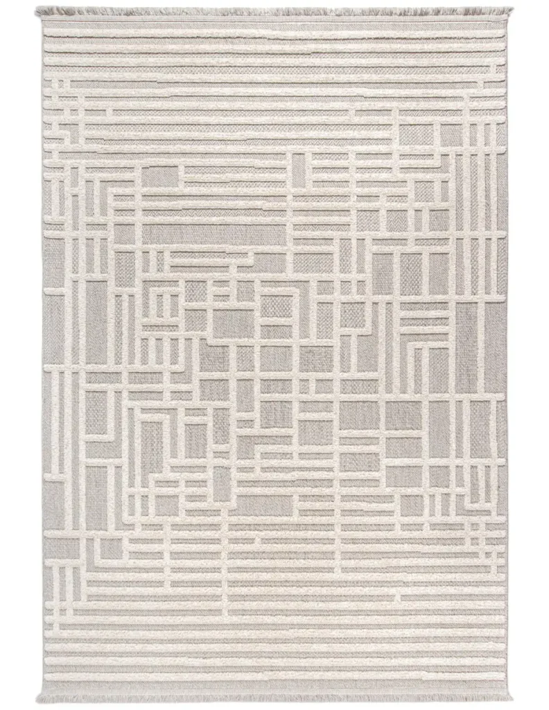 Tapete para sala moderno Shabita con diseño geométrico beige